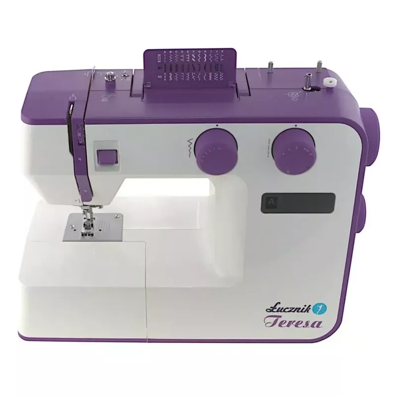 Nähmaschine Lucznik Teresa tragbar leicht – Modell Teresa, elektrische Haushaltsnähmaschine, grundlegende Stichfunktionen, weiß-violett