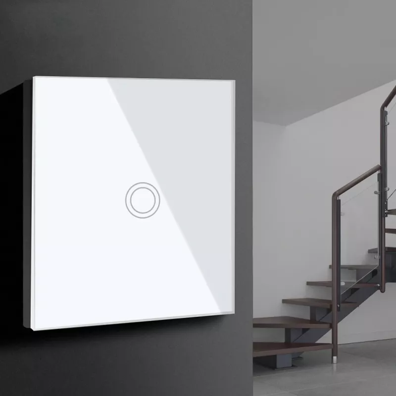 Touch-Wechselschalter Lichtschalter Kreuzschalter Wandschalter Treppenschalter mit farbwechselnder LED-Hintergrundbeleuchtung Unterputzschalter 1-fach rund weiß