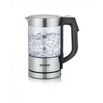 Wasserkocher SEVERIN WK3458, 0,5 L, 1100 W, Glas & Edelstahl, 5 Temperatureinstellungen, kabellos
