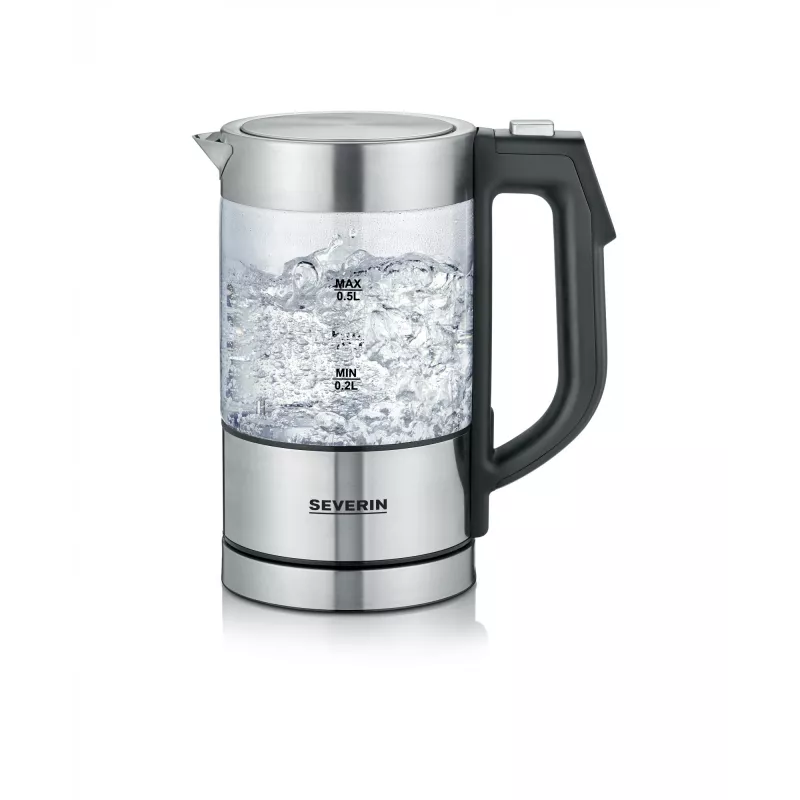 Wasserkocher SEVERIN WK3458, 0,5 L, 1100 W, Glas & Edelstahl, 5 Temperatureinstellungen, kabellos