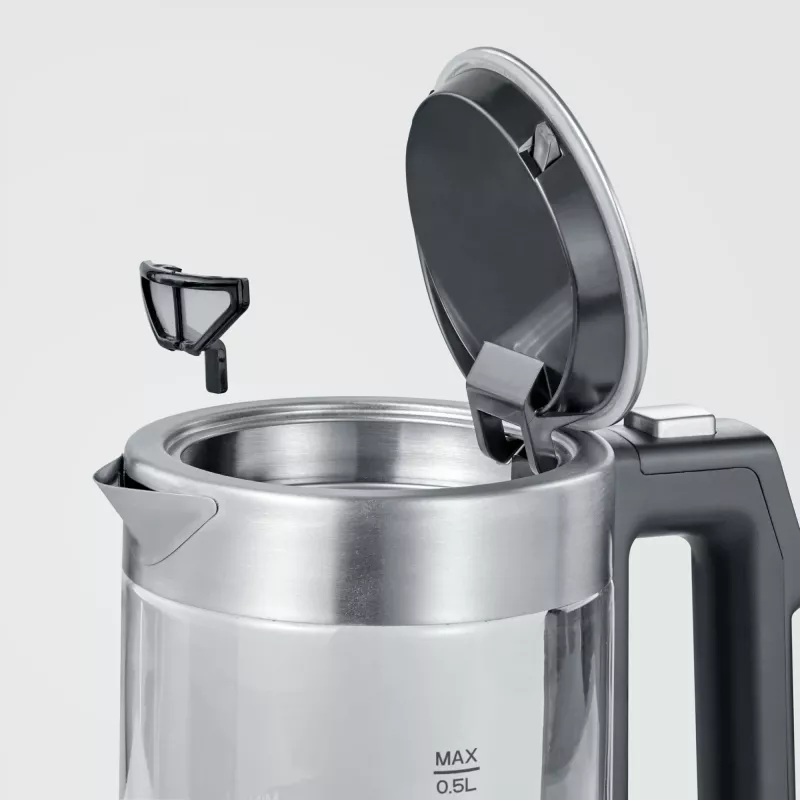 Wasserkocher SEVERIN WK3458, 0,5 L, 1100 W, Glas & Edelstahl, 5 Temperatureinstellungen, kabellos