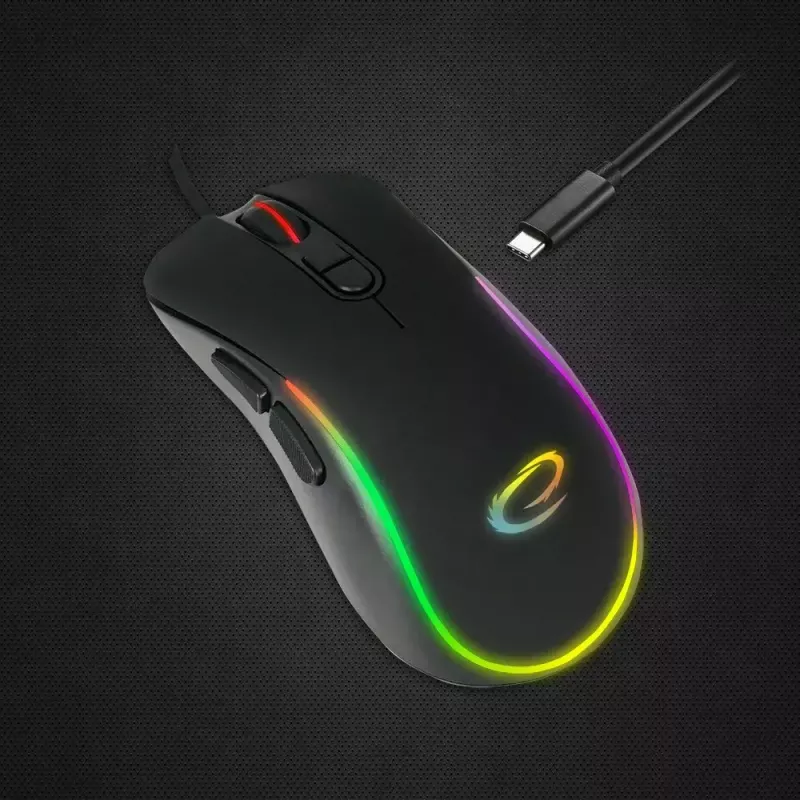 Gaming-Maus ESPERANZA EGM303 USB Type-C, optisch 2400 DPI, 7 Tasten, RGB, rechtshändig, schwarz