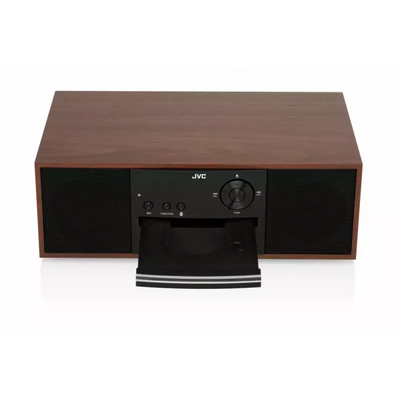Mini-Tower-Musikanlage JVC RD-E761, 2x8 W RMS, Bluetooth 4.2, USB, CD, FM, Holzgehäuse, schwarz