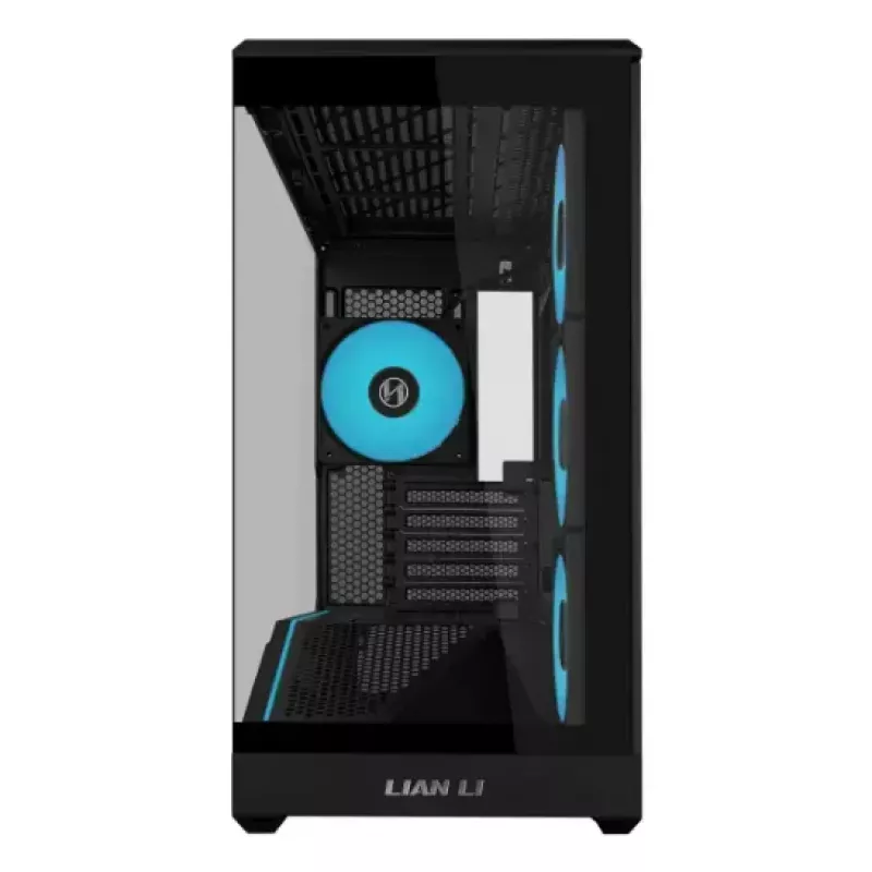 Mini-Tower-PC-Gehäuse Lian Li Vector V100R MINI — Mini-ITX/Micro-ATX, gehärtetes Glas, 3x120mm seitlich + 1x120mm rückseitiger Lüfter, 2x 2,5-Zoll + 1x 3,5-Zoll Einschübe, schwarz