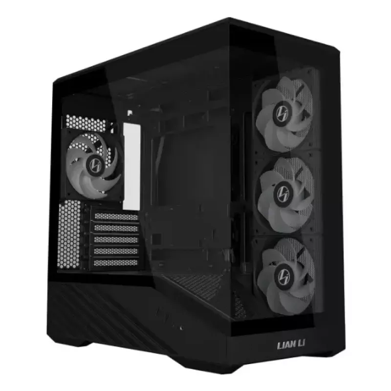 Mini-Tower-PC-Gehäuse Lian Li Vector V100R MINI — Mini-ITX/Micro-ATX, gehärtetes Glas, 3x120mm seitlich + 1x120mm rückseitiger Lüfter, 2x 2,5-Zoll + 1x 3,5-Zoll Einschübe, schwarz
