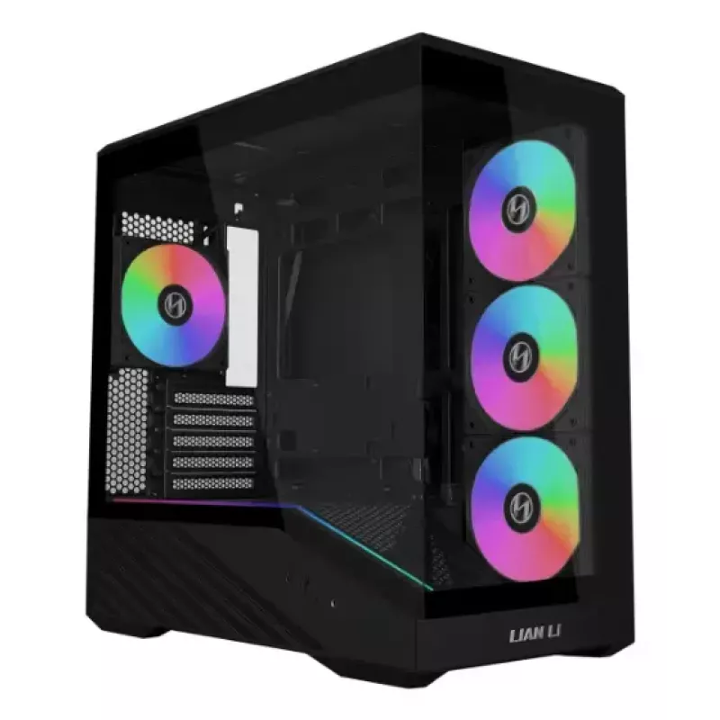 Mini-Tower-PC-Gehäuse Lian Li Vector V100R MINI — Mini-ITX/Micro-ATX, gehärtetes Glas, 3x120mm seitlich + 1x120mm rückseitiger Lüfter, 2x 2,5-Zoll + 1x 3,5-Zoll Einschübe, schwarz