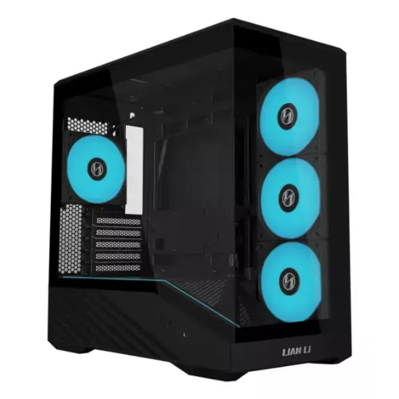 Mini-Tower-PC-Gehäuse Lian Li Vector V100R MINI — Mini-ITX/Micro-ATX, gehärtetes Glas, 3x120mm seitlich + 1x120mm rückseitiger Lüfter, 2x 2,5-Zoll + 1x 3,5-Zoll Einschübe, schwarz