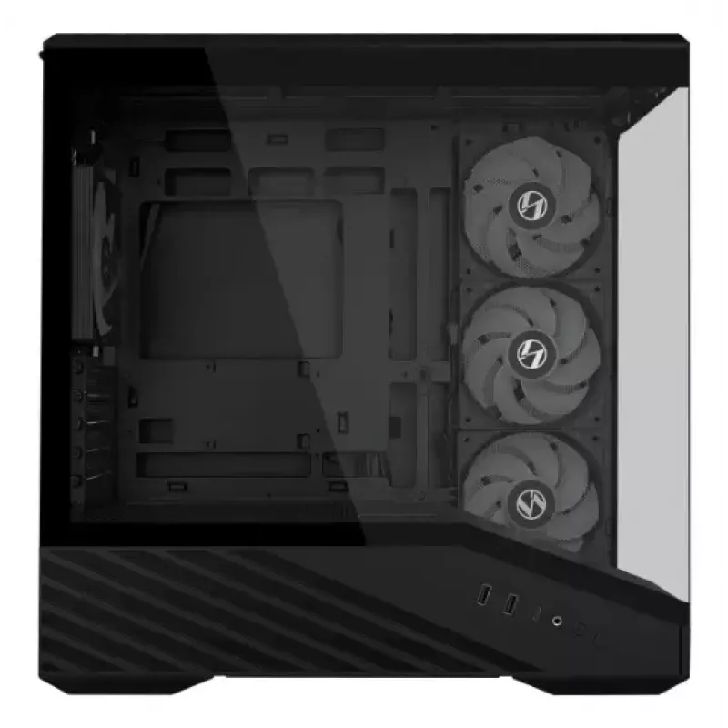 Mini-Tower-PC-Gehäuse Lian Li Vector V100R MINI — Mini-ITX/Micro-ATX, gehärtetes Glas, 3x120mm seitlich + 1x120mm rückseitiger Lüfter, 2x 2,5-Zoll + 1x 3,5-Zoll Einschübe, schwarz