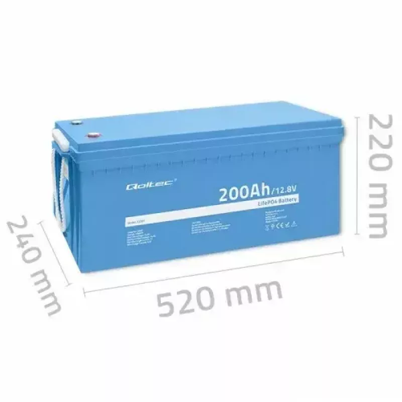 Qoltec 53707 Fahrzeugbatterie Lithium-Eisen-Phosphat 200 Ah 12,8 V