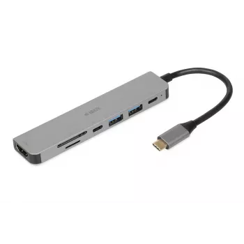 Docking-Hub IBOX IUH3SL4K USB Type-C 5 Gbit/s, HDMI 4K@30Hz, PD bis 100 W, 2x USB-A, 2x USB-C, Kartenleser, Silber