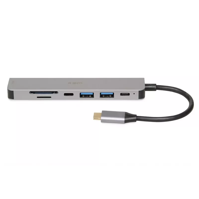 Docking-Hub IBOX IUH3SL4K USB Type-C 5 Gbit/s, HDMI 4K@30Hz, PD bis 100 W, 2x USB-A, 2x USB-C, Kartenleser, Silber
