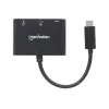 Manhattan USB-C-Dock/Hub, Ports (x3): HDMI, USB-A und USB-C, 5 Gbit/s (USB 3.2 Gen1 alias USB 3.0), mit Power Delivery (60W) zum USB-C-Port (Hinweis: zusätzliches USB-C-Netzteil und USB-