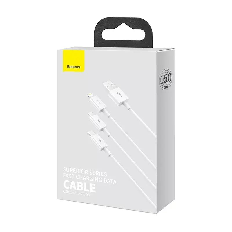 USB-Kabel Baseus Superior USB 2.0 1,5 m USB A USB C/Micro USB A/Lightning Weiß