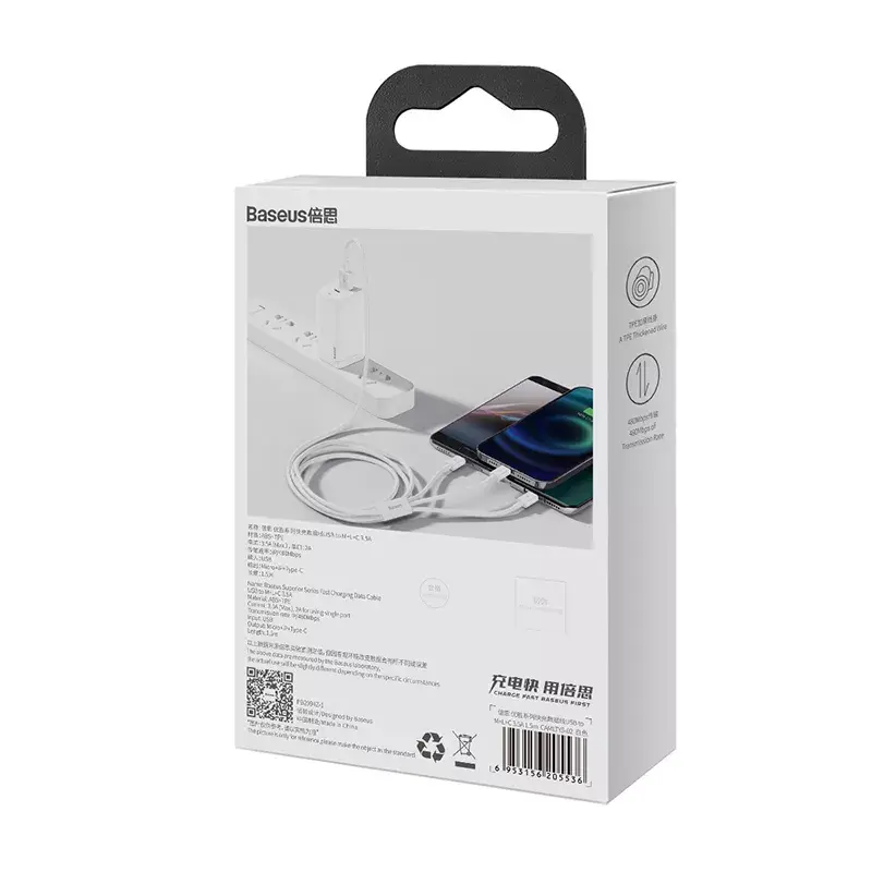 USB-Kabel Baseus Superior USB 2.0 1,5 m USB A USB C/Micro USB A/Lightning Weiß