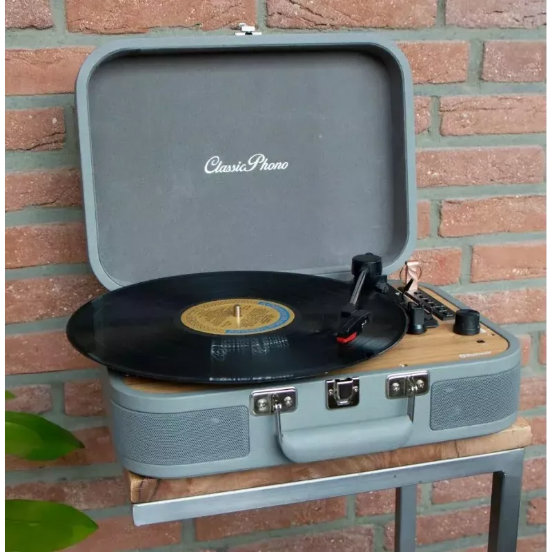 Plattenspieler Koffer Lenco TT-116GR tragbarer Vinyl-Player mit Bluetooth 5.0, USB, AUX, eingebaute Lautsprecher, 4W, unterstützt 7/10/12-Zoll Schallplatten