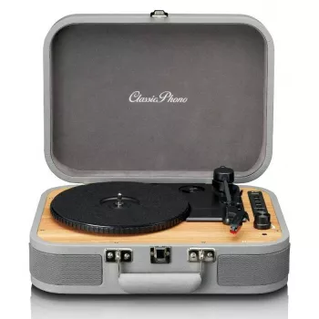 Plattenspieler Koffer Lenco TT-116GR tragbarer Vinyl-Player mit Bluetooth 5.0, USB, AUX, eingebaute Lautsprecher, 4W, unterstützt 7/10/12-Zoll Schallplatten