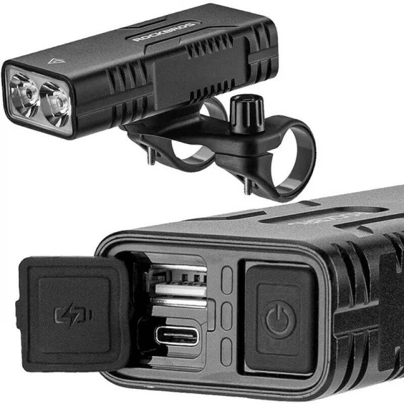 Rockbros Fahrradlicht mit Powerbank-Funktion + USB-C-auf-USB-A-Kabel, 850 lm, schwarz