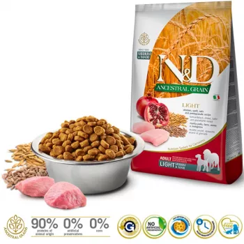 FARMINA N&D ANCESTRAL GRAIN DOG LIGHT - HÜHNCHEN, DINKEL, HAFER UND GRANATAPFEL AUSGEWACHSEN MITTEL & MAXI 12 kg