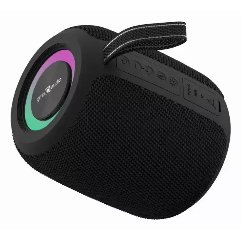 Mono tragbarer Lautsprecher GEMBIRD GMB Audio SPK-BT-LED-05-BK — 8 W RMS, 6,6 cm Treiber, Bluetooth, MicroSD-Unterstützung, schwarzer Zylinder