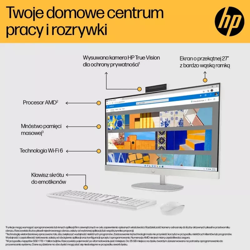 All-in-One PC HP 27-cr0232nw — AMD Ryzen 5 7520U, 16GB RAM, 512GB SSD, 27 Zoll FHD, Windows 11 Home, Wi‑Fi 6 (Weiß)