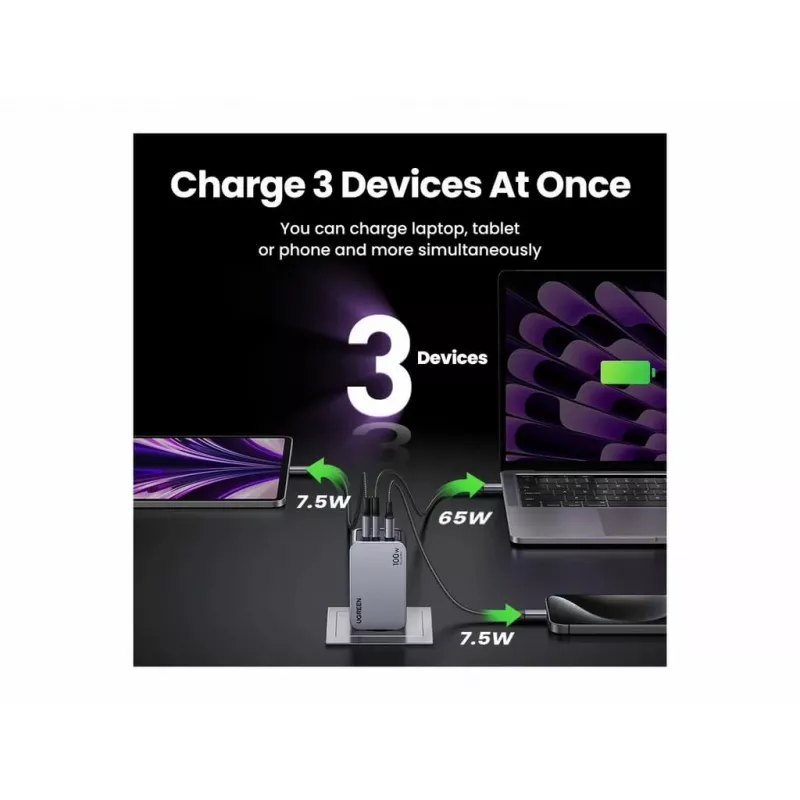 UGREEN Indoor-Ladegerät Nexode Pro 3-Port GaN PD Schnellladegerät 2 USB Type-C