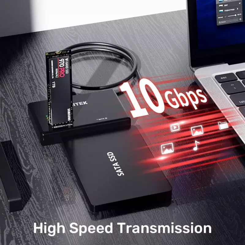 SSD-Gehäuse UNITEK S1232A01-EU Schwarz M.2/2,5 Zoll/3,5 Zoll 10 Gbit/s
