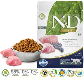 FARMINA N&D Prime Cat Lamb and Blueberry Adult - Trockenfutter für Katzen - 300 g