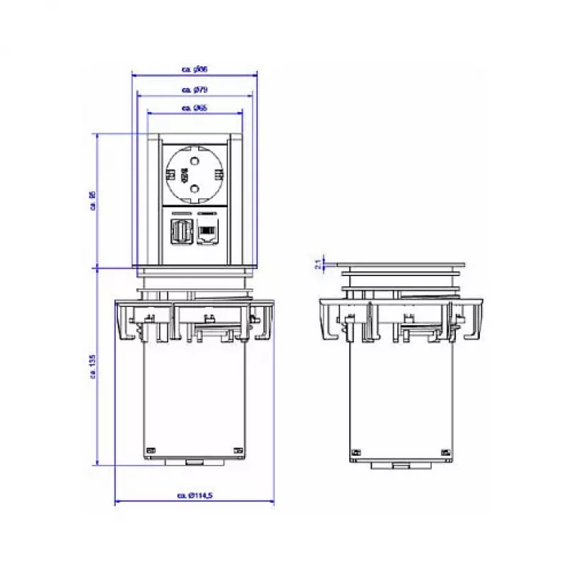 Elevator 1xSchutzkontakt 1xCAT6 1xUSB3.0 - Zubehör Stromversorgung