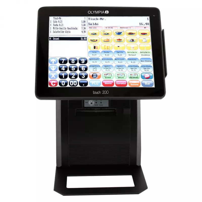 All-in-One Kassensystem Olympia Touch 200 TSE – 24,6 cm (9,7″) TFT-Touchscreen, Thermodrucker 170 mm/s, SD-Karte, Schwarz
