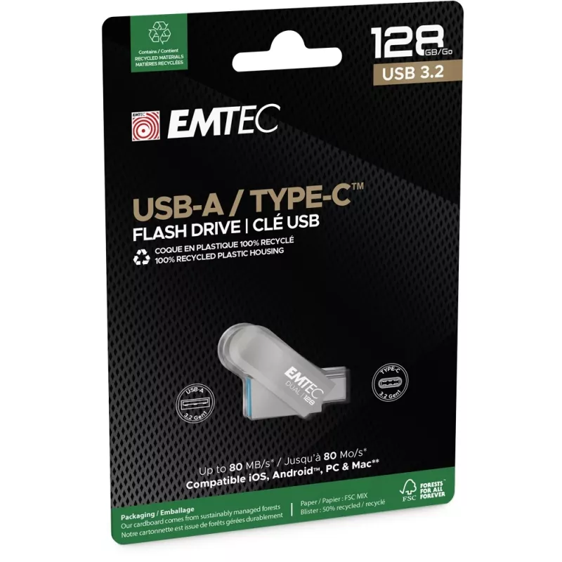 USB-Speicherstick Emtec 128 GB USB Typ-A USB Typ-C D280