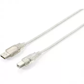 Equip - USB-Kabel - USB (M) auf USB Typ B (M) - USB2.0 - 5,0m - Transparent Silber (128652)