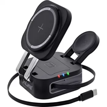 Kabelloses Ladegerät für den Innenbereich InLine 33392T für Kopfhörer, Headsets, Smartphones und Smartwatches – USB-Stromversorgung 9/12 V, Schwarz