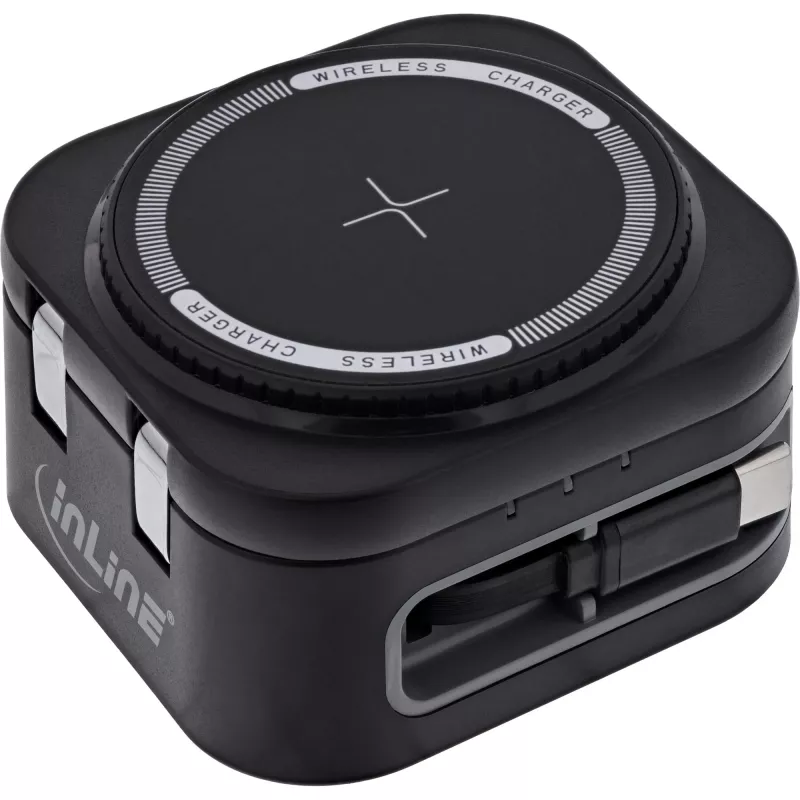 Kabelloses Ladegerät für den Innenbereich InLine 33392T für Kopfhörer, Headsets, Smartphones und Smartwatches – USB-Stromversorgung 9/12 V, Schwarz