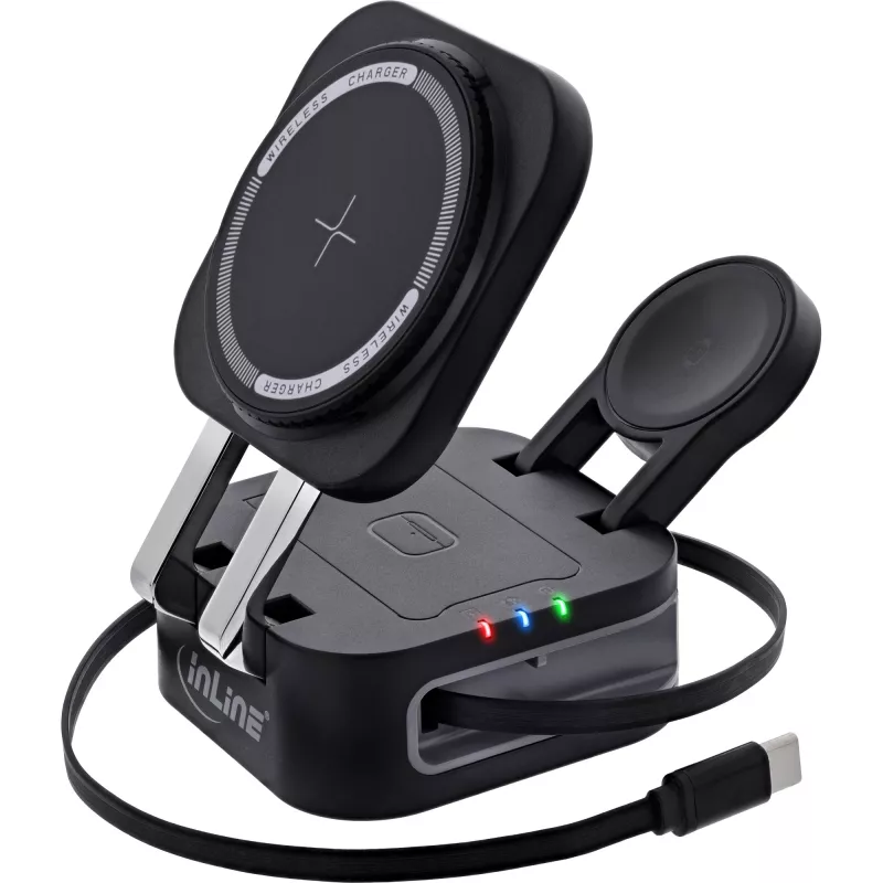Kabelloses Ladegerät für den Innenbereich InLine 33392T für Kopfhörer, Headsets, Smartphones und Smartwatches – USB-Stromversorgung 9/12 V, Schwarz