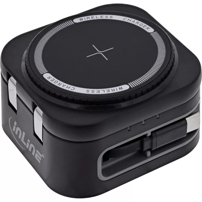 Kabelloses Ladegerät für den Innenbereich InLine 33392T für Kopfhörer, Headsets, Smartphones und Smartwatches – USB-Stromversorgung 9/12 V, Schwarz