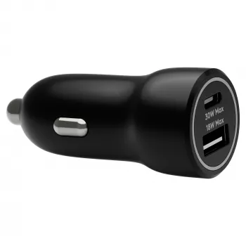 Auto-Ladegerät d bramante re-charge — USB-C 30W + USB-A 18W, 12–24V, Schwarz