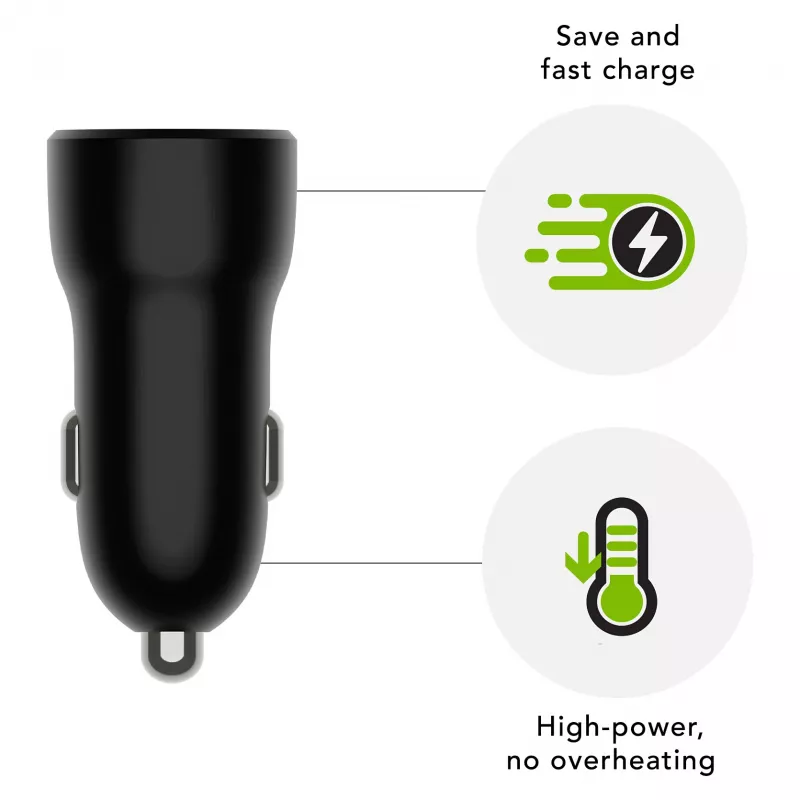 Auto-Ladegerät d bramante re-charge — USB-C 30W + USB-A 18W, 12–24V, Schwarz