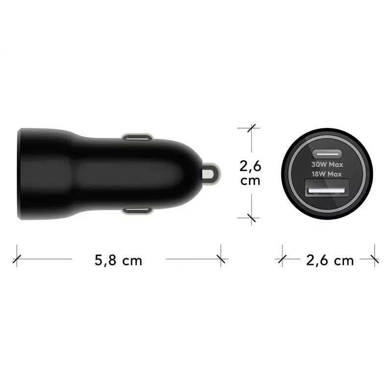 Auto-Ladegerät d bramante re-charge — USB-C 30W + USB-A 18W, 12–24V, Schwarz