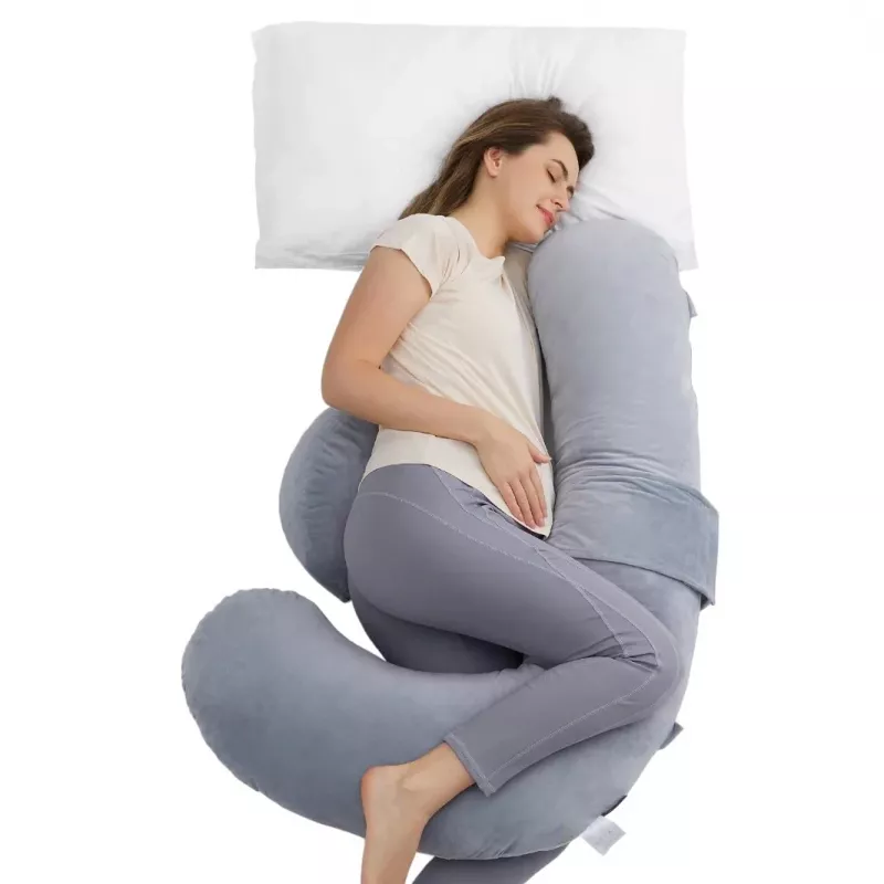 Momcozy PP007 F-förmiges Schwangerschaftskissen, samtgrau