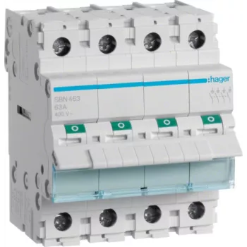 Leitungsschutzschalter Hager SBN463 – 63 A, Spulenspannung bis 440 V, 4 Teilungseinheiten, IP20