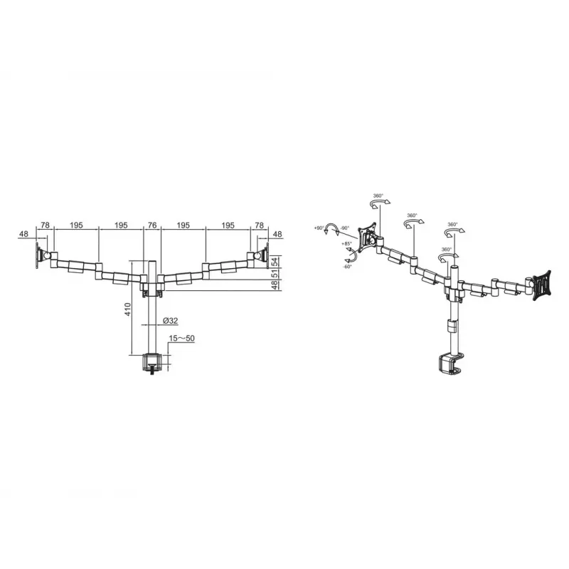 Multibrackets M VESA Deskmount Officeline Dual Schwarz Klemme/Bolzenmontage 16 kg 15–30 Zoll