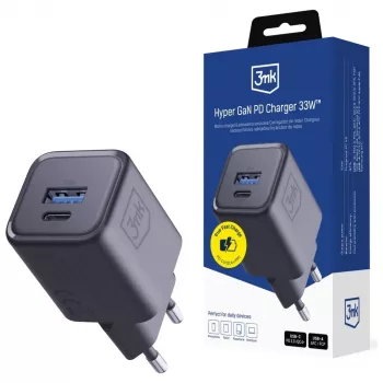 Ladegerät 3MK Hyper Charger PD 33W GaN QC4+ schwarz — 33W PD-Schnellladegerät mit GaN-Technologie