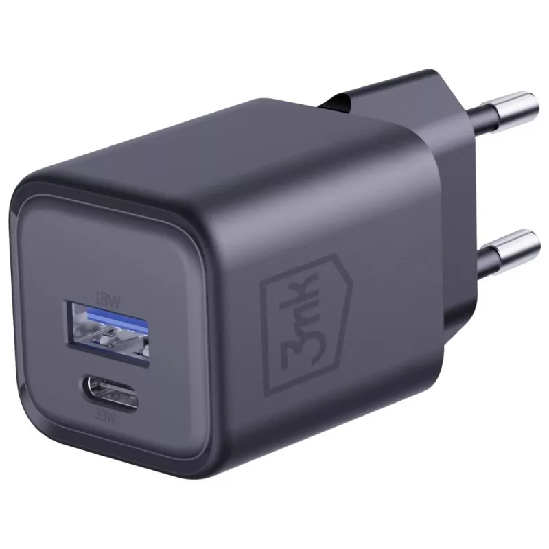 Ladegerät 3MK Hyper Charger PD 33W GaN QC4+ schwarz — 33W PD-Schnellladegerät mit GaN-Technologie