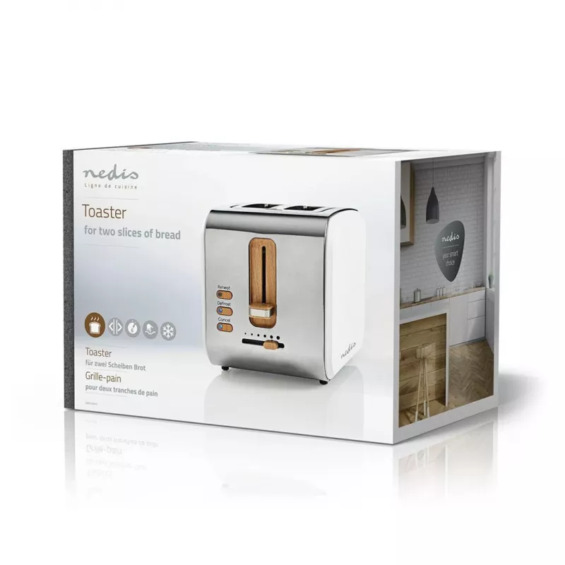 Toaster Nedis KABT510EWT – 2-Scheiben-Edelstahlgehäuse, 900 W, Weiß