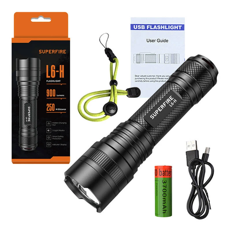 Taschenlampe Superfire L6-H — handliche LED-Taschenlampe 900 lm, 15 W
