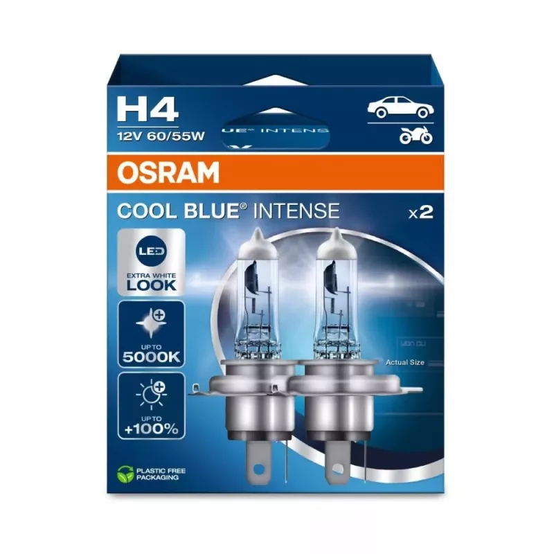 Osram H4 Cool Blue Intense Next Gen 2-Packung | Halogenlampe | 12V, 60/55W