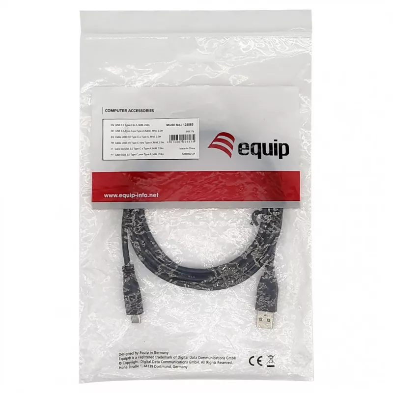 EQUIP USB 2.0 C zu A Kabel M/M 0,5 m, USB 2.0, 0,48 Gbit/s, vernickelte Kontakte, Schwarz