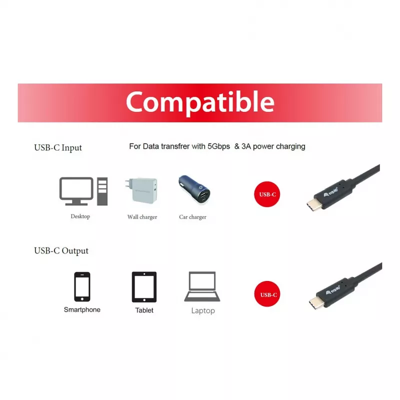 USB-C-auf-USB-C-Kabel EQUIP 128348, USB 3.2 Gen 1 (5 Gbit/s), PD 60 W, 0,5 m, schwarz