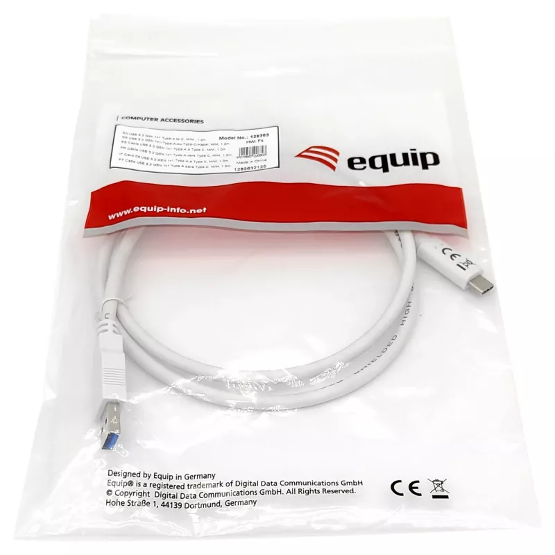 USB 3.2 Gen 1 C-zu-A-Kabel EQUIP 0,5 m 5 Gbit/s Weiß (USB-C zu USB-A, vernickelte Kontakte)