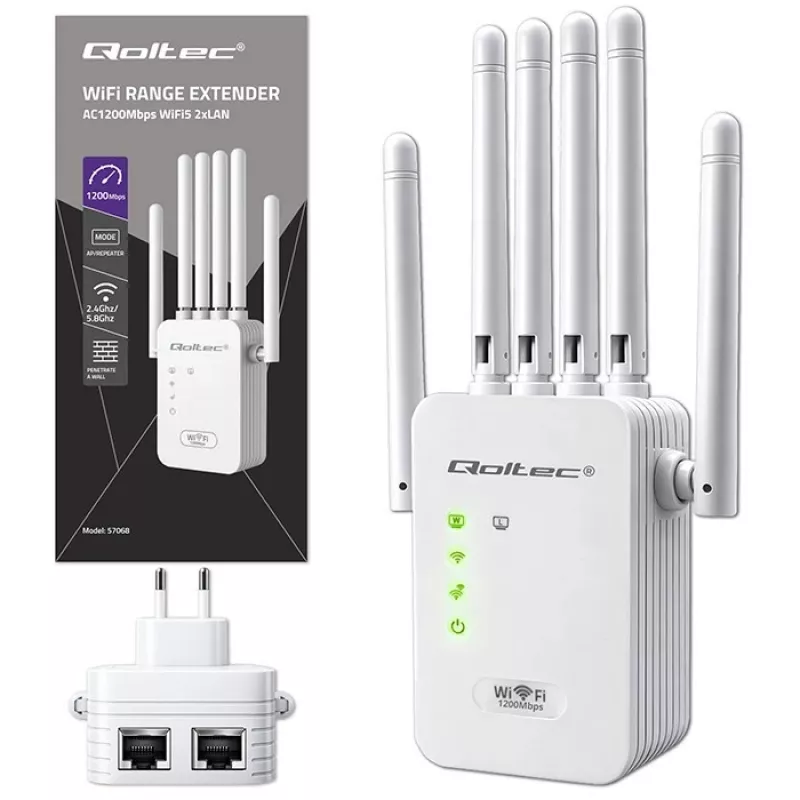 Wi‑Fi‑Signalverstärker QOLTEC AC1200 – QOLTEC AC1200 Dualband‑Signalverstärker